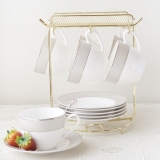 y16050 餐具器皿 咖啡茶具-卡莎骨瓷咖啡六杯盤組附金架